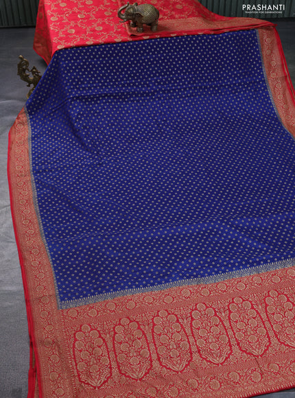 Banarasi crepe partly saree blue and red with allover thread & zari woven butta weaves and woven border