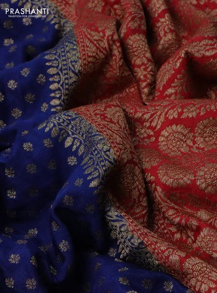 Banarasi crepe partly saree blue and red with allover thread & zari woven butta weaves and woven border