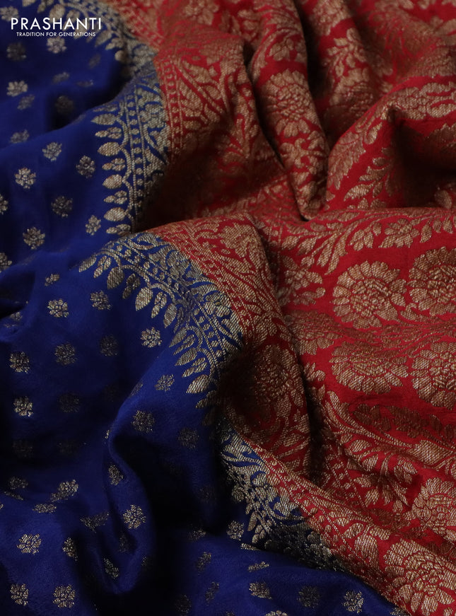 Banarasi crepe partly saree blue and red with allover thread & zari woven butta weaves and woven border