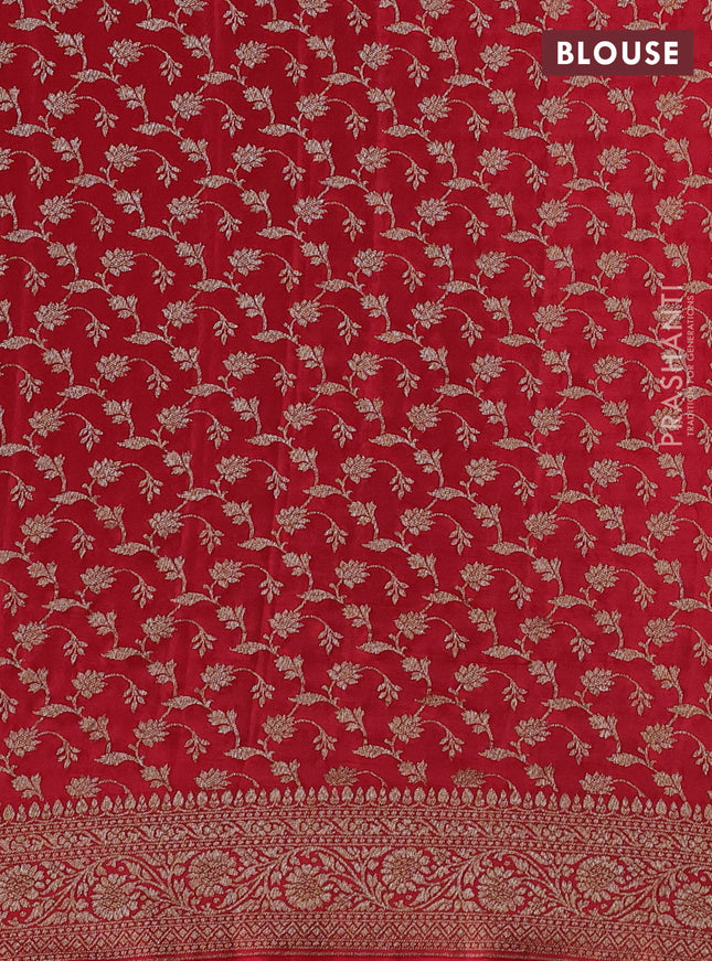 Banarasi crepe partly saree blue and red with allover thread & zari woven butta weaves and woven border