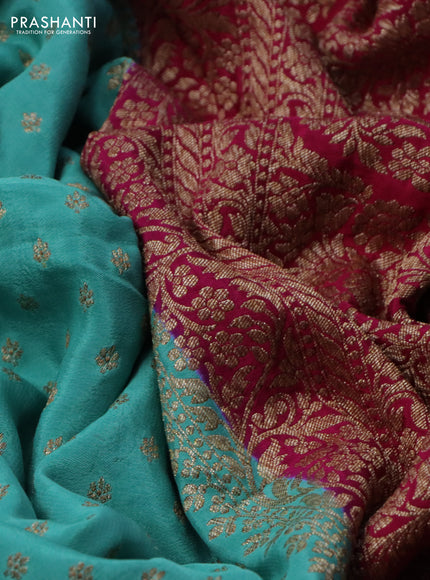 Banarasi crepe partly saree teal blue and pink with allover thread & zari woven butta weaves and woven border
