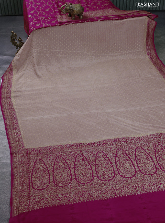 Banarasi crepe partly saree pastel peach shade and pink with allover thread & zari woven butta weaves and woven border