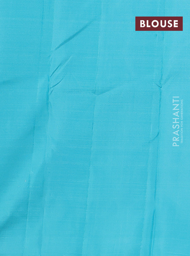 Pure kanchipuram silk saree blue and teal blue with allover silver & gold zari woven buttas and zari woven butta border