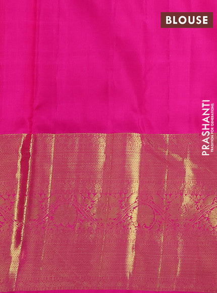 Pure kanchipuram silk saree dual shade of pinkish orange and pink with zari woven buttas and long zari woven border