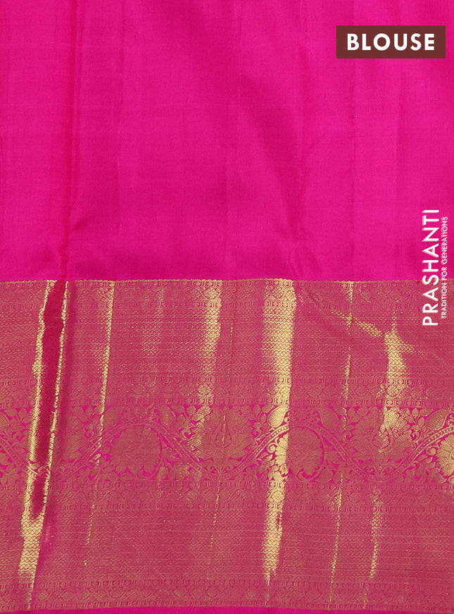 Pure kanchipuram silk saree dual shade of pinkish orange and pink with zari woven buttas and long zari woven border