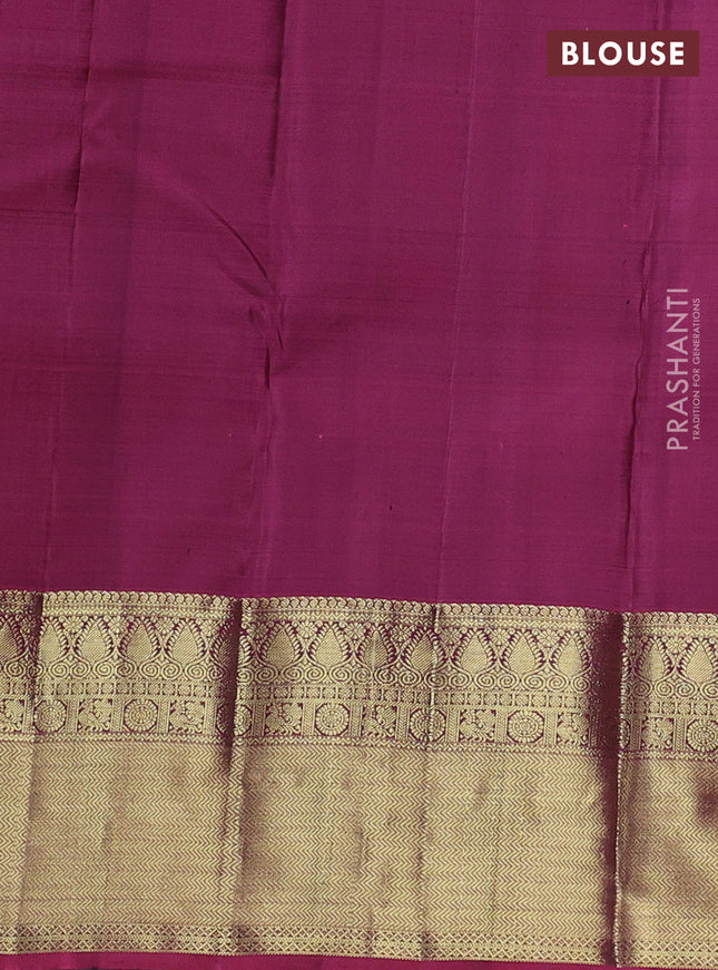 Pure kanchipuram silk saree deep purple and pink with allover zari weaves & buttas and zari woven border