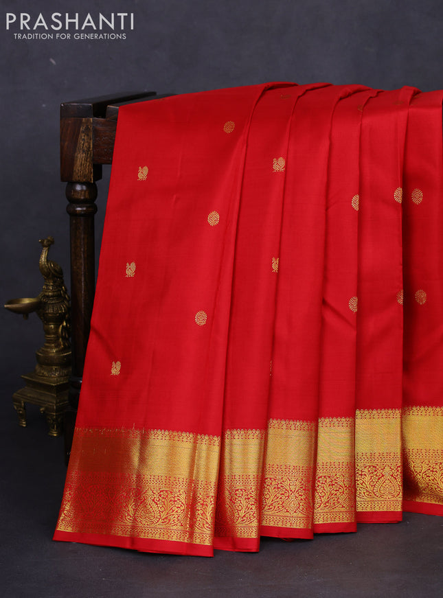 Pure kanchipuram silk saree red with zari woven buttas and zari woven border