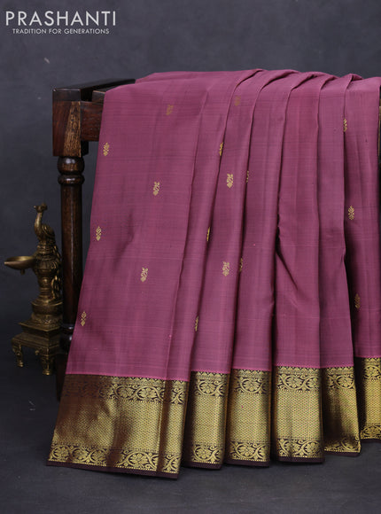 Pure kanchipuram silk saree mauve pink and coffee brown with zari woven buttas and zari woven border