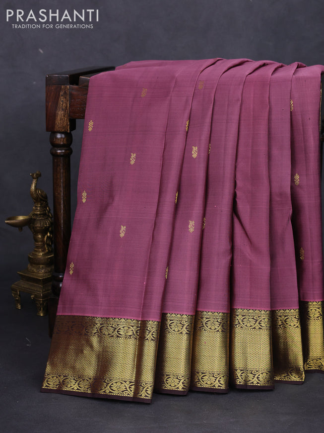 Pure kanchipuram silk saree mauve pink and coffee brown with zari woven buttas and zari woven border