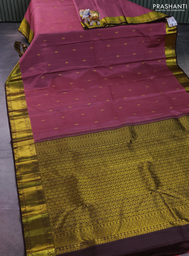 Pure kanchipuram silk saree mauve pink and coffee brown with zari woven buttas and zari woven border