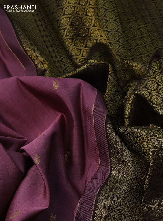 Pure kanchipuram silk saree mauve pink and coffee brown with zari woven buttas and zari woven border
