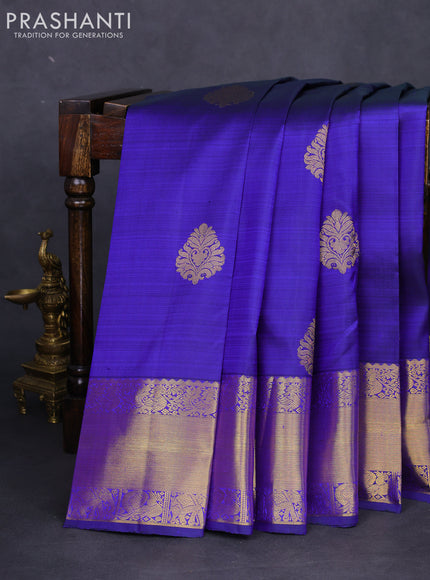 Pure kanchipuram silk saree blue with zari woven buttas and zari woven border