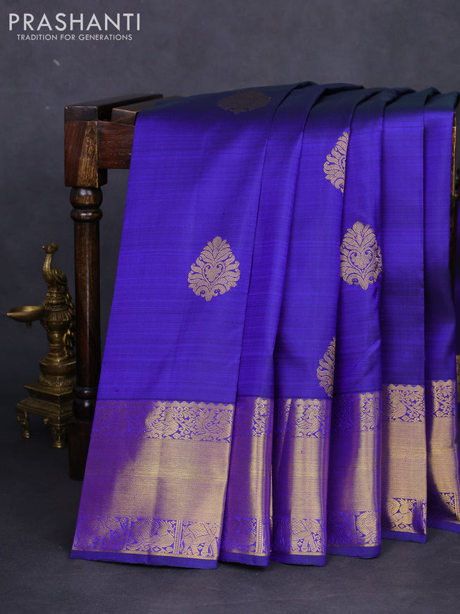 Pure kanchipuram silk saree blue with zari woven buttas and zari woven border