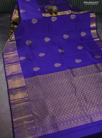 Pure kanchipuram silk saree blue with zari woven buttas and zari woven border