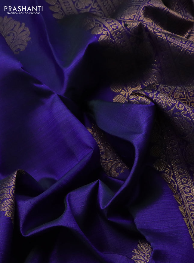 Pure kanchipuram silk saree blue with zari woven buttas and zari woven border