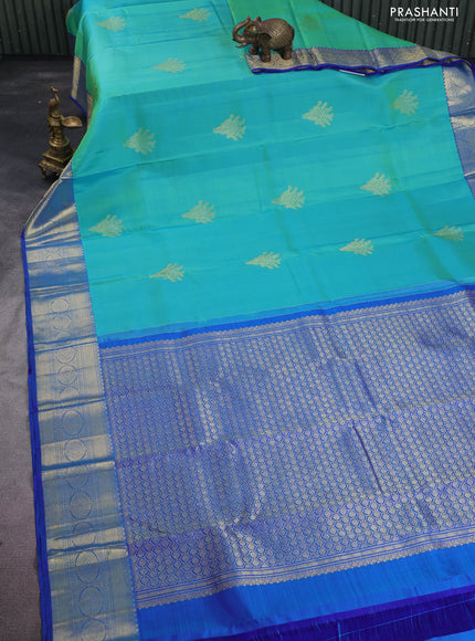 Pure kanchipuram silk saree teal green and blue with zari woven buttas and zari woven border