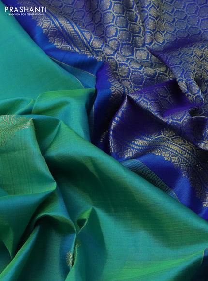 Pure kanchipuram silk saree teal green and blue with zari woven buttas and zari woven border