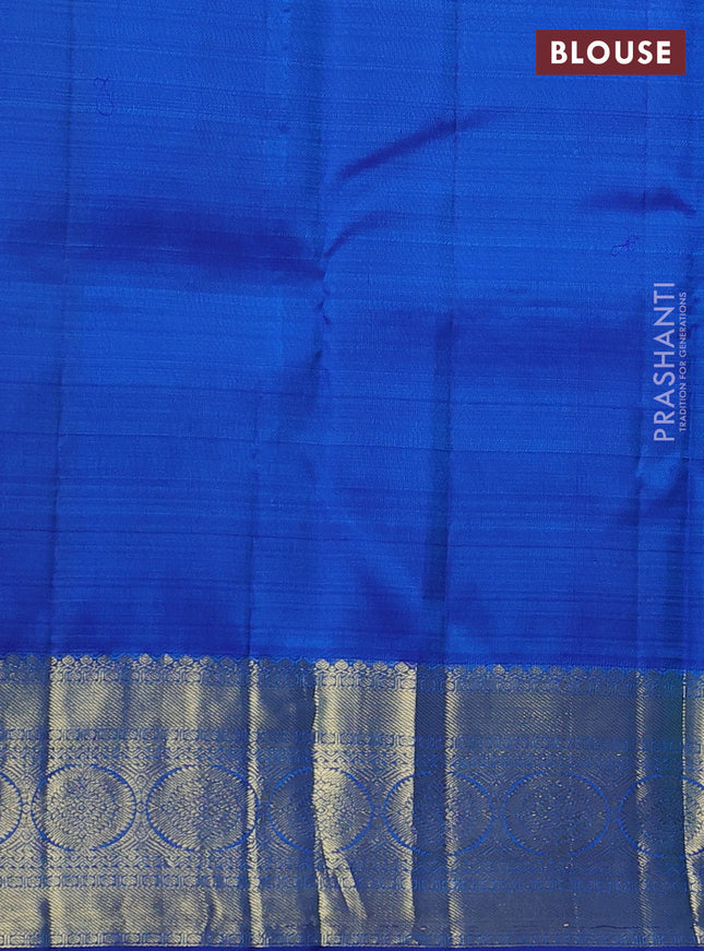Pure kanchipuram silk saree teal green and blue with zari woven buttas and zari woven border