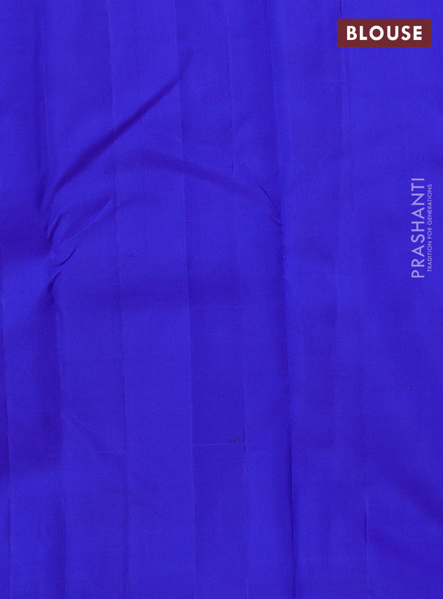 Pure kanchipuram silk saree dual shade of teal blue and royal blue with paisley zari woven buttas in borderless style