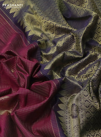 Pure kanchipuram silk saree dark magenta pink and navy blue with allover zari checks & annam buttas and zari woven border