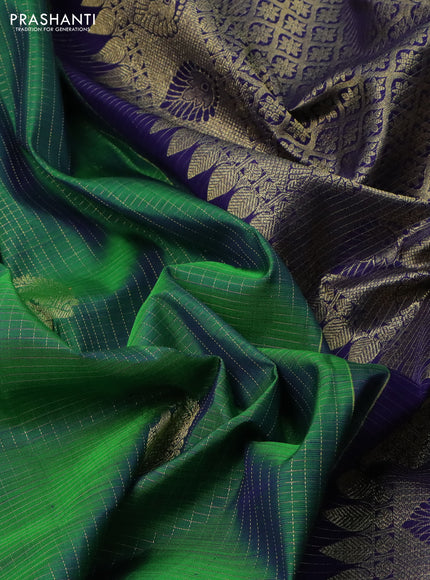 Pure kanchipuram silk saree green and navy blue with allover zari checks & buttas and zari woven border
