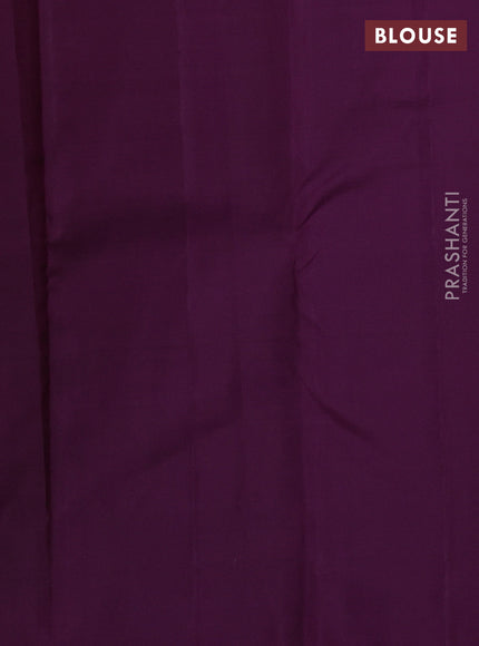 Pure kanchipuram silk saree rust shade and deep purple with half & half style and rich zari border
