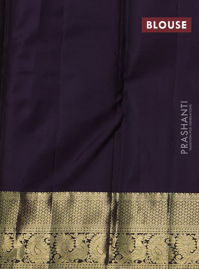 Pure kanchipuram silk saree rustic orange and deep jamun with paisley zari woven buttas and annam zari woven border