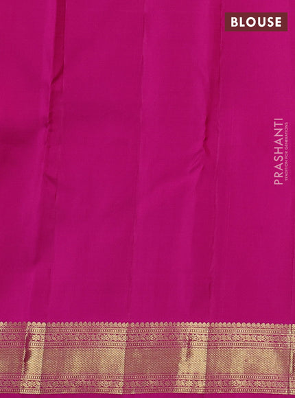 Pure kanchipuram silk saree dual shade of mustard yellow and pink with zari woven buttas and zari woven border
