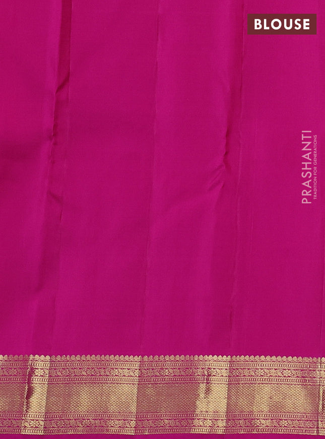 Pure kanchipuram silk saree dual shade of mustard yellow and pink with zari woven buttas and zari woven border