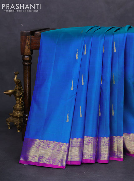 Pure kanchipuram silk saree cs blue and purple with zari woven buttas and zari woven border