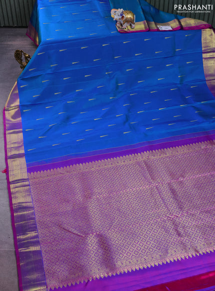 Pure kanchipuram silk saree cs blue and purple with zari woven buttas and zari woven border