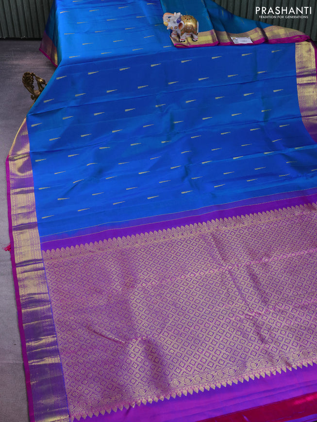 Pure kanchipuram silk saree cs blue and purple with zari woven buttas and zari woven border