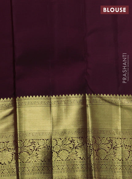 Pure kanchipuram silk saree deep maroon with allover small zari checks & buttas and long zari woven border