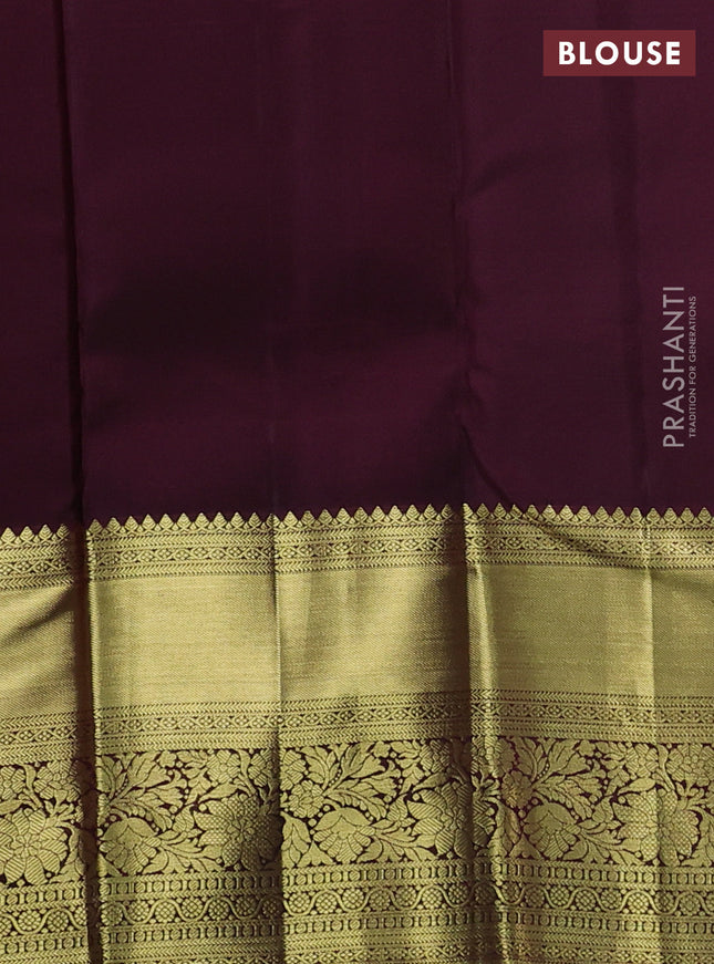 Pure kanchipuram silk saree deep maroon with allover small zari checks & buttas and long zari woven border