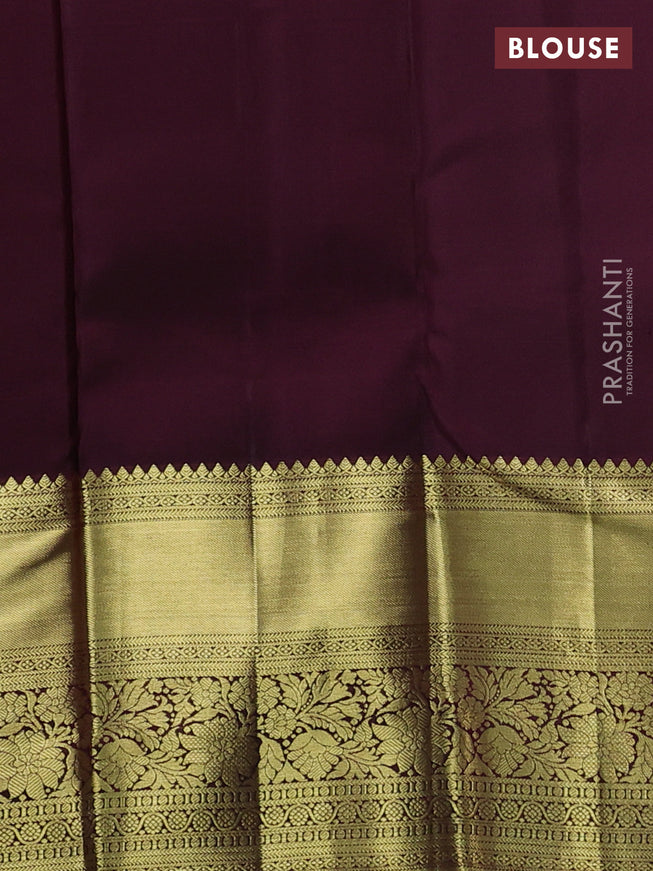 Pure kanchipuram silk saree deep maroon with allover small zari checks & buttas and long zari woven border