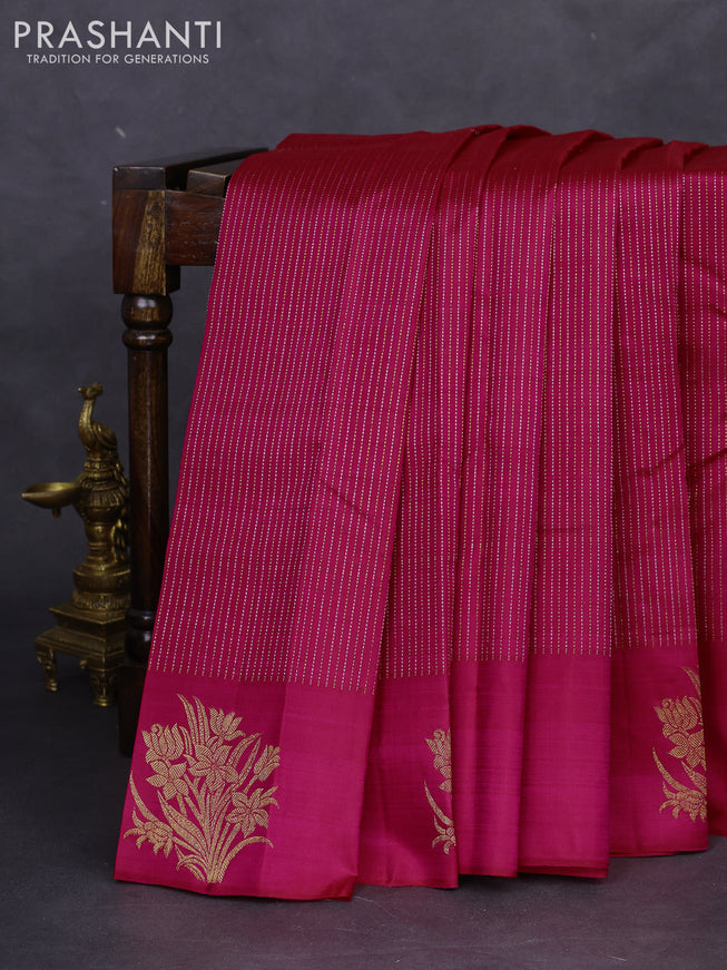 Pure kanchipuram silk saree pink with allover silver & gold zari weaves and zari woven floral butta border