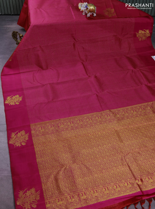 Pure kanchipuram silk saree pink with allover silver & gold zari weaves and zari woven floral butta border