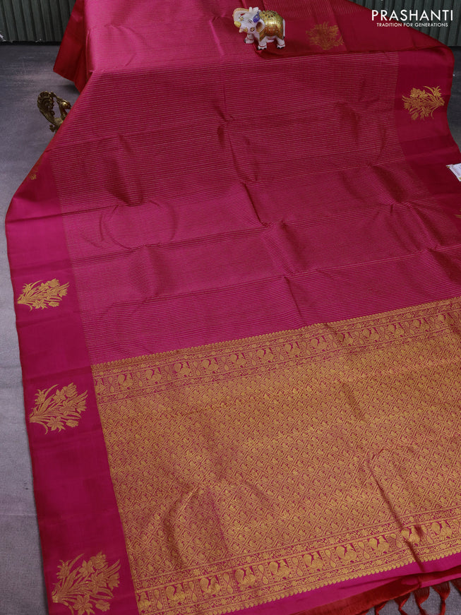 Pure kanchipuram silk saree pink with allover silver & gold zari weaves and zari woven floral butta border