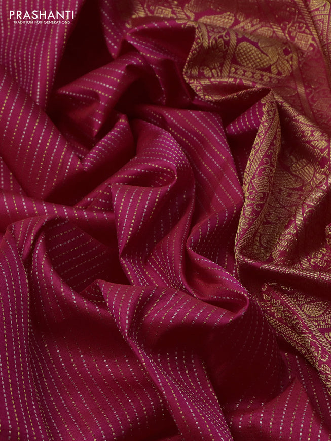 Pure kanchipuram silk saree pink with allover silver & gold zari weaves and zari woven floral butta border