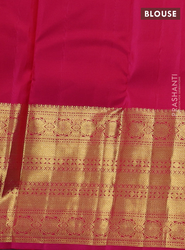 Pure kanchipuram silk saree mustard yellow and pink with zari woven buttas and long zari woven border
