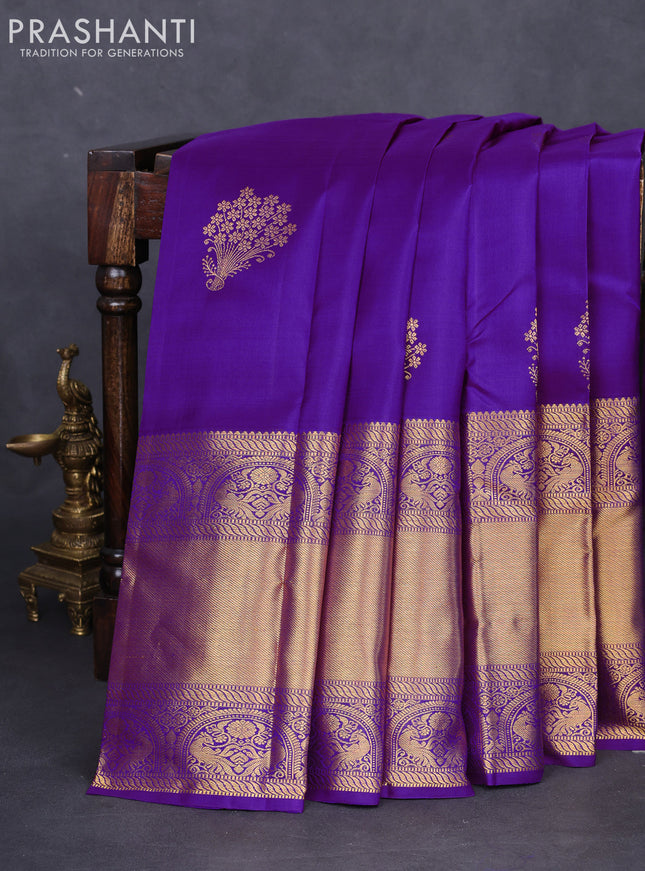 Pure kanchipuram silk saree purple with zari woven buttas and long zari woven border