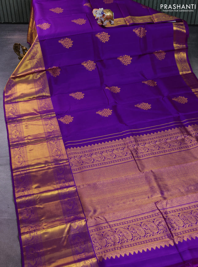 Pure kanchipuram silk saree purple with zari woven buttas and long zari woven border