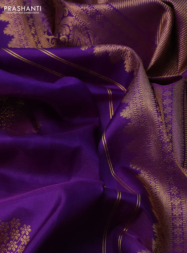 Pure kanchipuram silk saree purple with zari woven buttas and long zari woven border