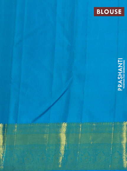 Pure kanchipuram silk saree light green and teal blue with zari woven buttas and zari woven border