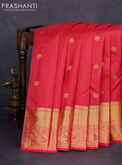 Pure kanchipuram silk saree pink with allover small zari checks & buttas and annam zari woven border