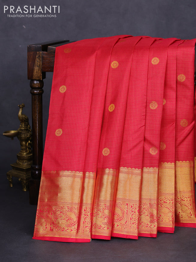 Pure kanchipuram silk saree pink with allover small zari checks & buttas and annam zari woven border