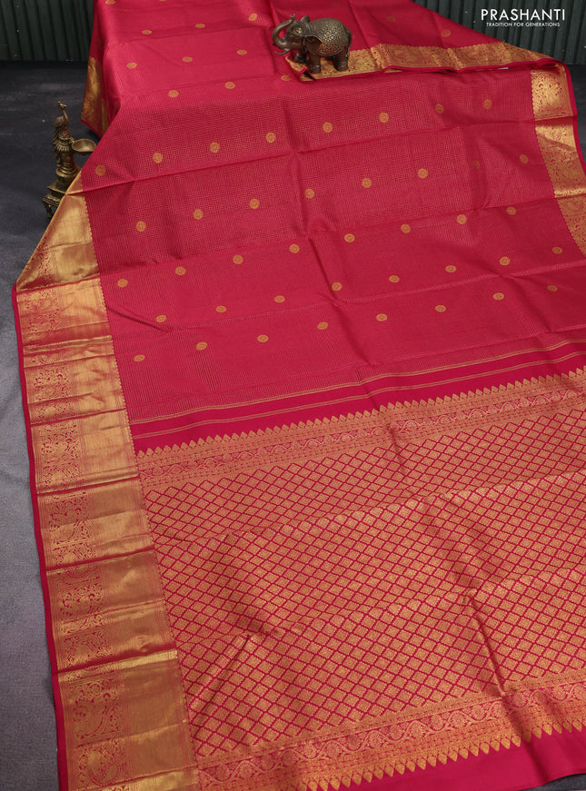 Pure kanchipuram silk saree pink with allover small zari checks & buttas and annam zari woven border