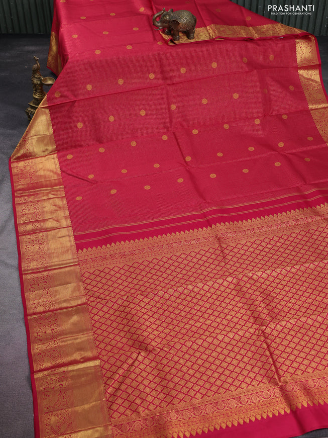 Pure kanchipuram silk saree pink with allover small zari checks & buttas and annam zari woven border