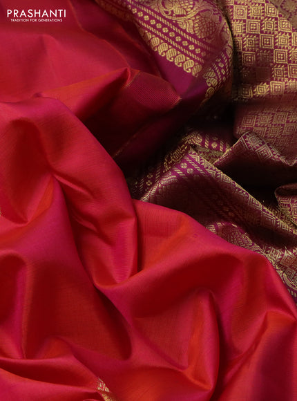 Pure kanchipuram silk saree dual shade of pinkish orange and magenta pink with zari woven buttas and zari woven border