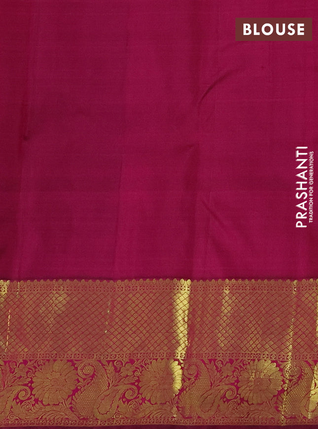 Pure kanchipuram silk saree dual shade of pinkish orange and magenta pink with zari woven buttas and zari woven border